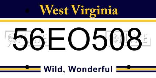56EO508 West Virginia License Plate