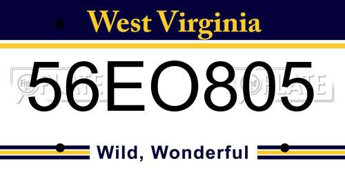 56EO805 West Virginia License Plate