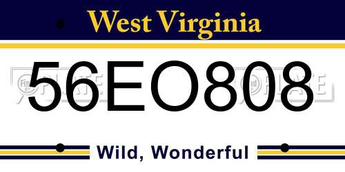 56EO808 West Virginia License Plate