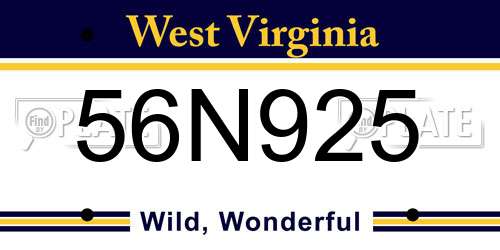 56N925 West Virginia License Plate