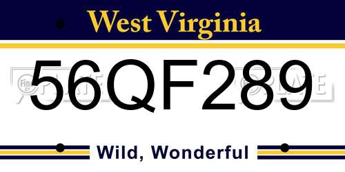 56QF289 West Virginia License Plate