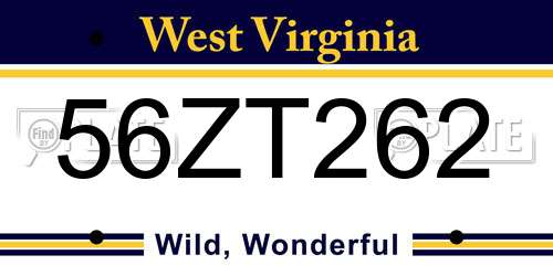 56ZT262 West Virginia License Plate