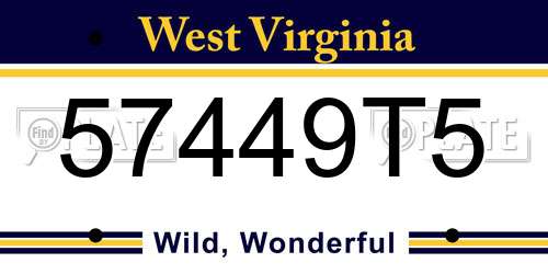 57449T5 West Virginia License Plate