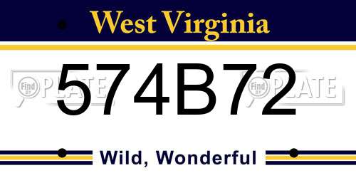 574B72 West Virginia License Plate