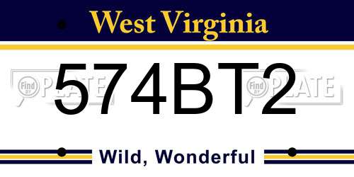 574BT2 West Virginia License Plate