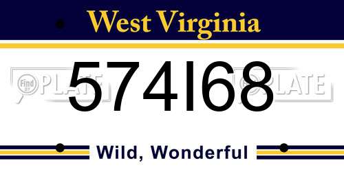 574I68 West Virginia License Plate