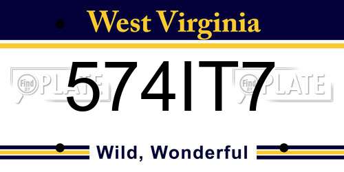 574IT7 West Virginia License Plate