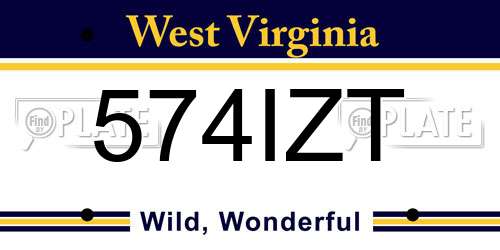 574IZT West Virginia License Plate