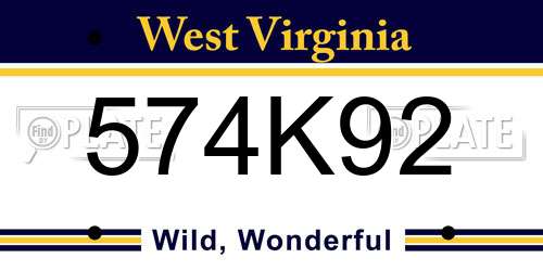 574K92 West Virginia License Plate