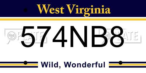 574NB8 West Virginia License Plate