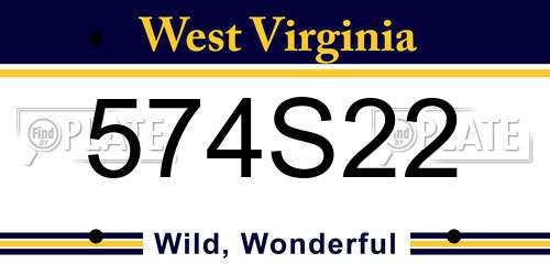 574S22 West Virginia License Plate