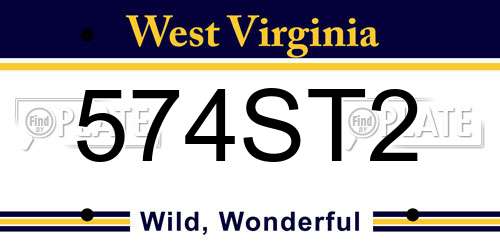 574ST2 West Virginia License Plate