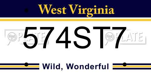 574ST7 West Virginia License Plate