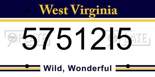57512I5 West Virginia License Plate