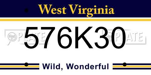576K30 West Virginia License Plate