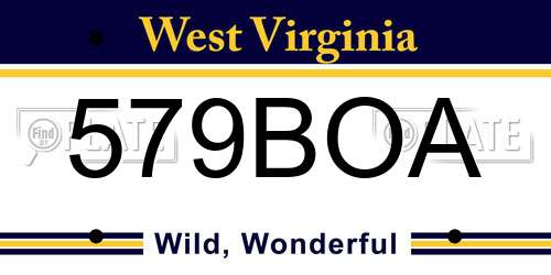 579BOA West Virginia License Plate