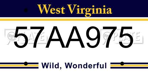 57AA975 West Virginia License Plate