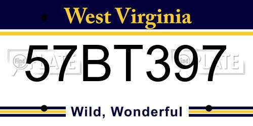 57BT397 West Virginia License Plate