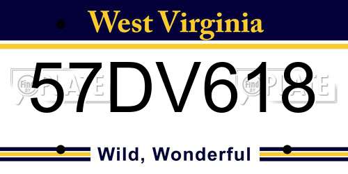 57DV618 West Virginia License Plate