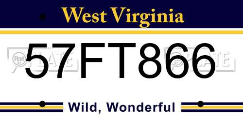 57FT866 West Virginia License Plate