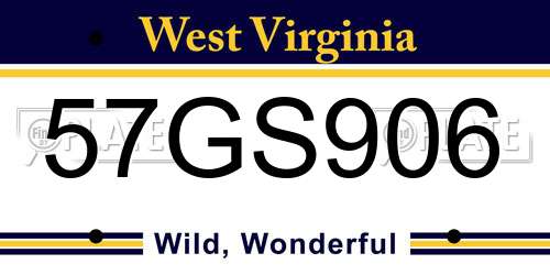 57GS906 West Virginia License Plate