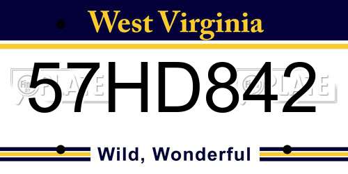 57HD842 West Virginia License Plate
