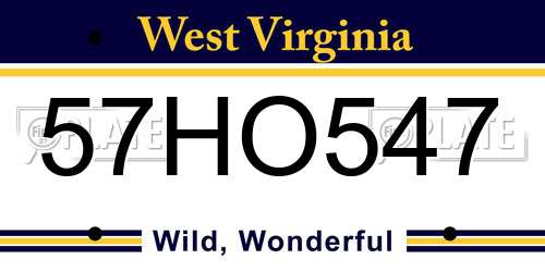 57HO547 West Virginia License Plate