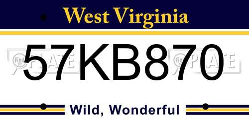 57KB870 West Virginia License Plate