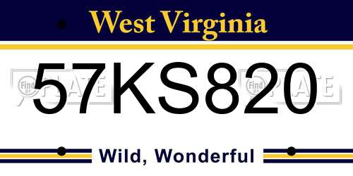 57KS820 West Virginia License Plate