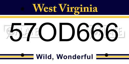 57OD666 West Virginia License Plate