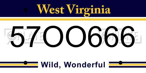 57OO666 West Virginia License Plate