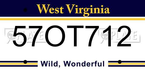 57OT712 West Virginia License Plate