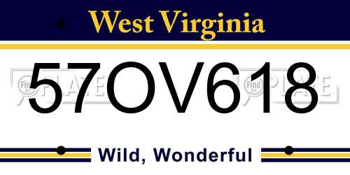 57OV618 West Virginia License Plate