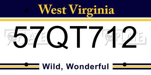 57QT712 West Virginia License Plate