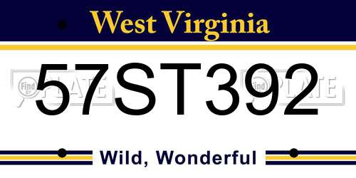 57ST392 West Virginia License Plate