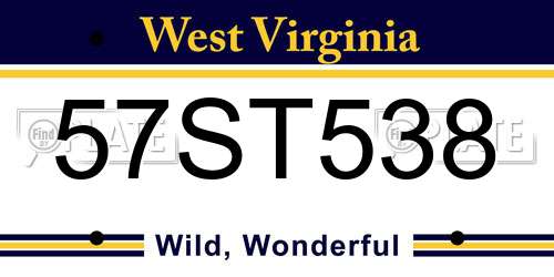 57ST538 West Virginia License Plate