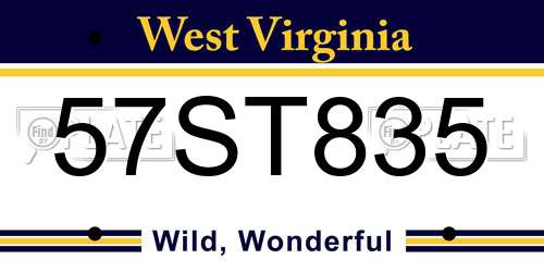 57ST835 West Virginia License Plate