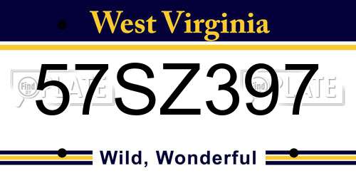 57SZ397 West Virginia License Plate