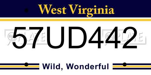 57UD442 West Virginia License Plate