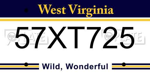 57XT725 West Virginia License Plate