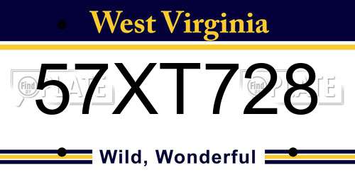 57XT728 West Virginia License Plate