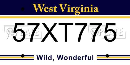 57XT775 West Virginia License Plate