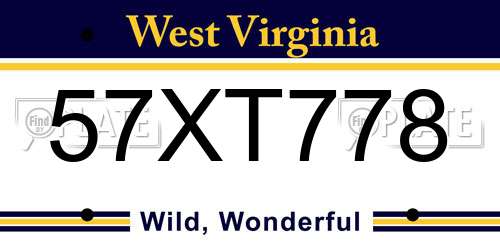 57XT778 West Virginia License Plate