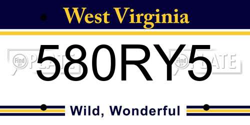 580RY5 West Virginia License Plate