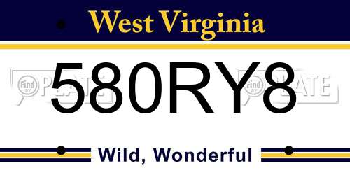 580RY8 West Virginia License Plate