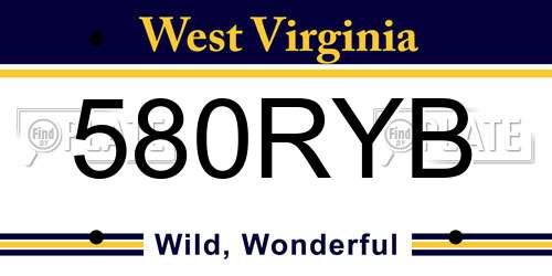 580RYB West Virginia License Plate