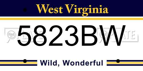 5823BW West Virginia License Plate