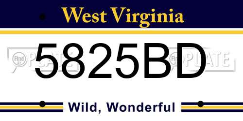 5825BD West Virginia License Plate