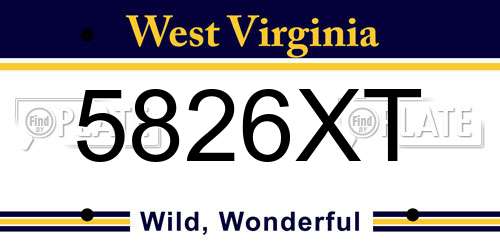 5826XT West Virginia License Plate