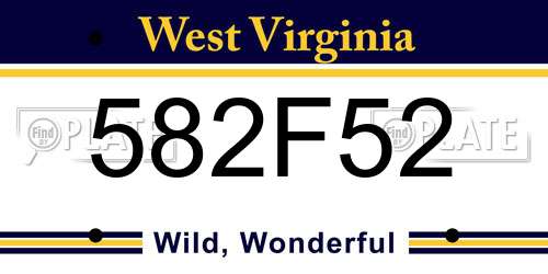 582F52 West Virginia License Plate